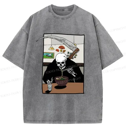 Tokyo-Tiger Death Eats Ramen Washed T-Shirt