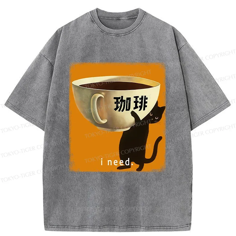 Tokyo-Tiger I Need A Large Cup Of Coffee Washed T-Shirt Sale