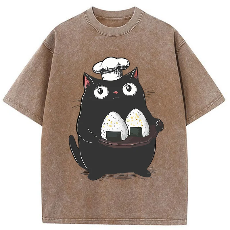 Tokyo-Tiger Onigiri Made By Cat Chef Washed T-Shirt