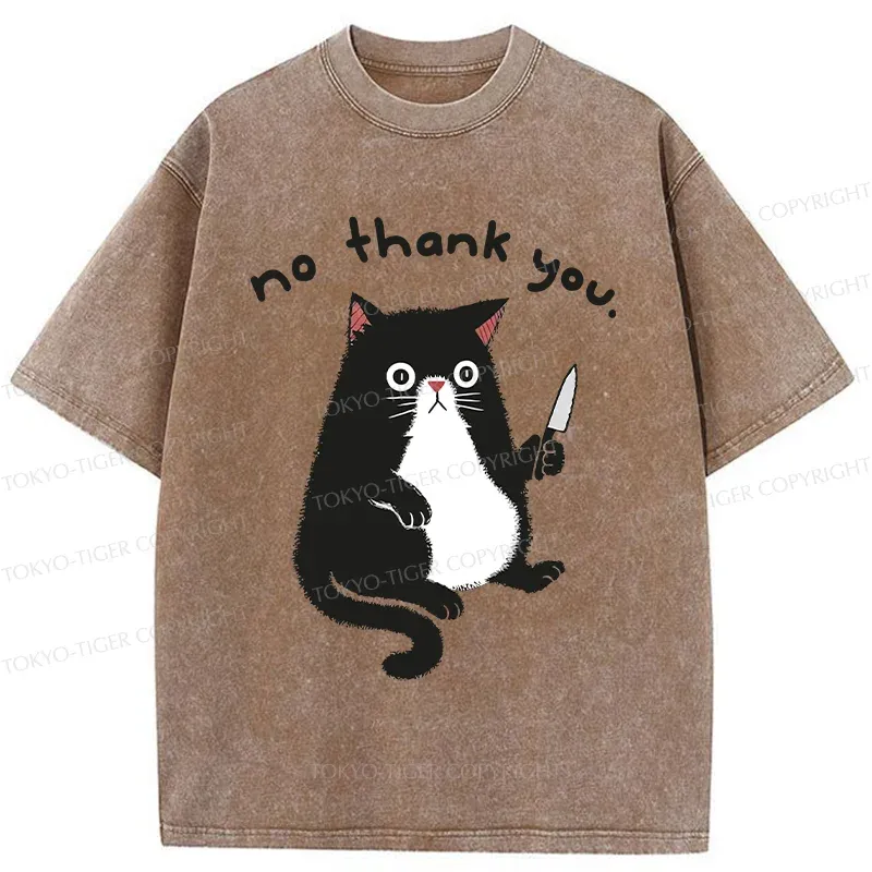 Tokyo-Tiger Tuxedo Cat Holding A Knife Washed T-Shirt