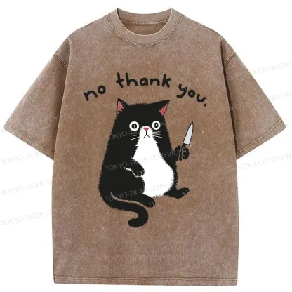 Tokyo-Tiger Tuxedo Cat Holding A Knife Washed T-Shirt