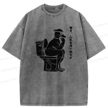 Tokyo-Tiger The Thinker On The Toilet Washed T-Shirt