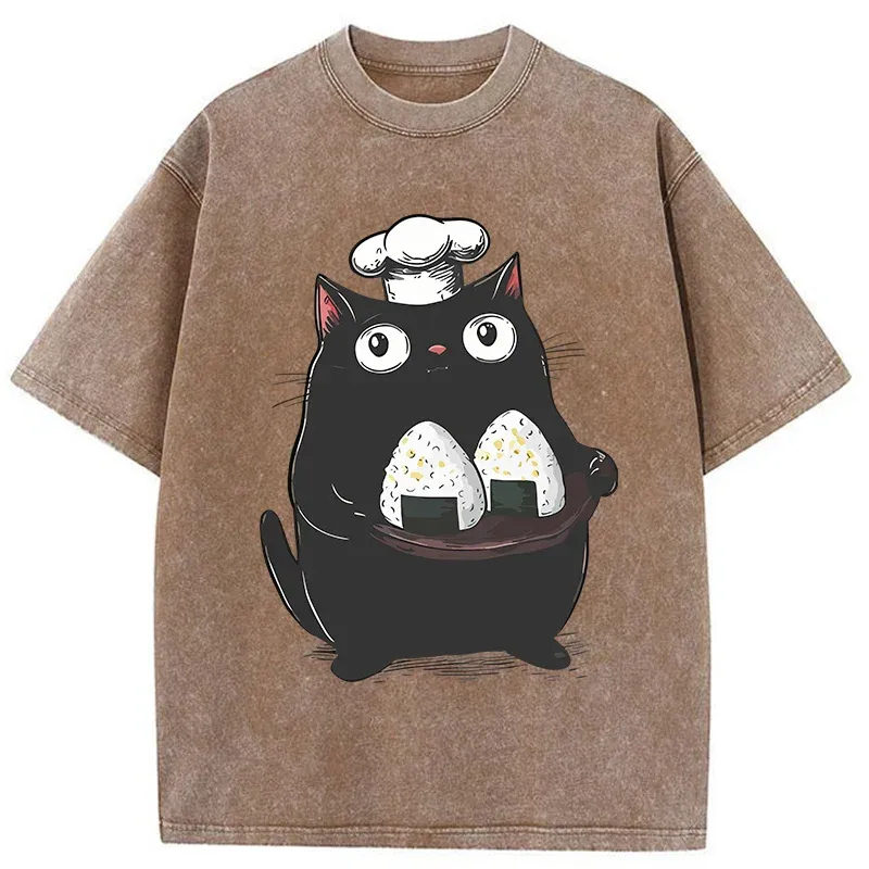 Tokyo-Tiger Onigiri Made By Cat Chef Washed T-Shirt