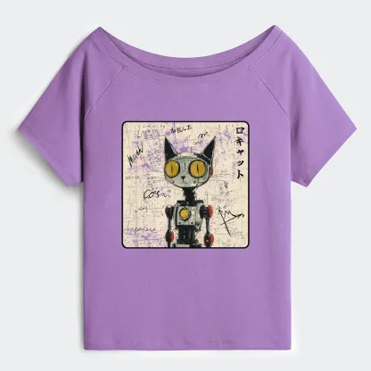 Tokyo-Tiger Robot Cat Off Shoulder T-Shirt