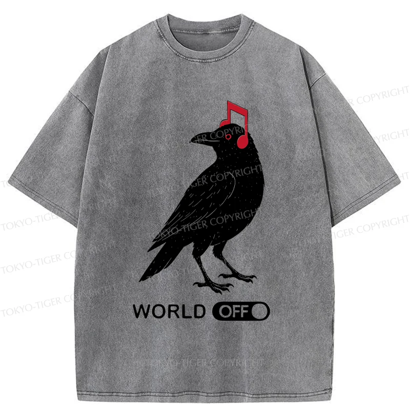 Tokyo-Tiger Crow Listening To Music Washed T-Shirt