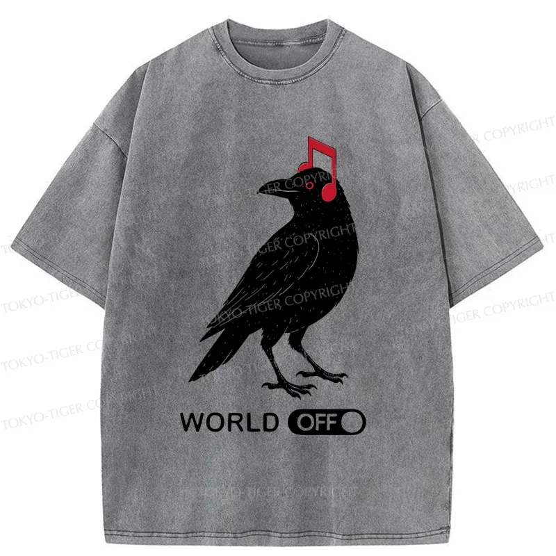 Tokyo-Tiger Crow Listening To Music Washed T-Shirt