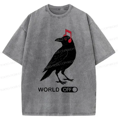 Tokyo-Tiger Crow Listening To Music Washed T-Shirt