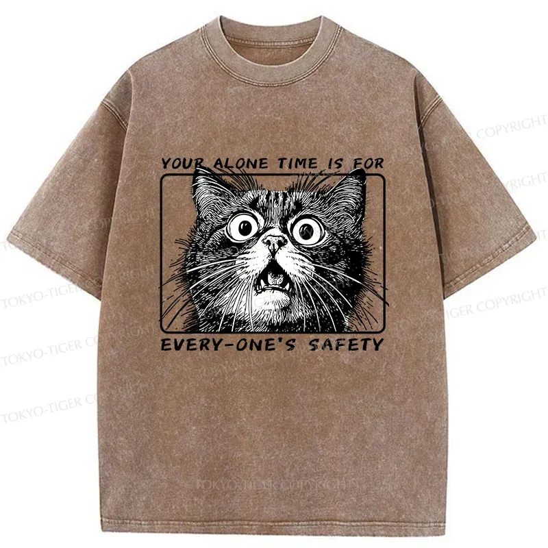 Tokyo-Tiger Cat Alone Meme Washed T-Shirt