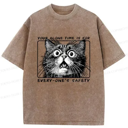 Tokyo-Tiger Cat Alone Meme Washed T-Shirt