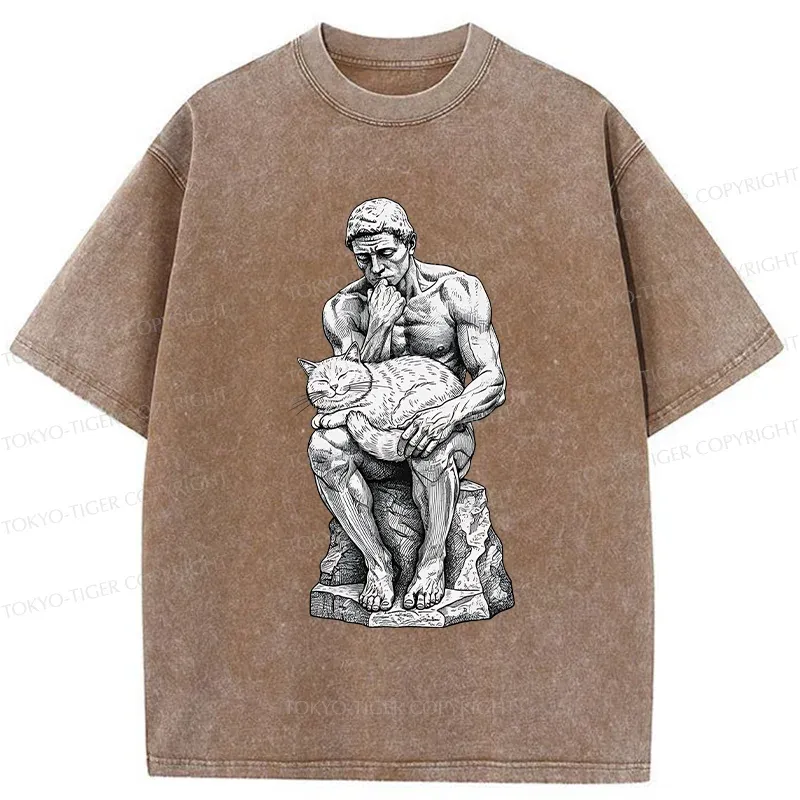 Tokyo-Tiger Thinker Pets The Cat Washed T-Shirt