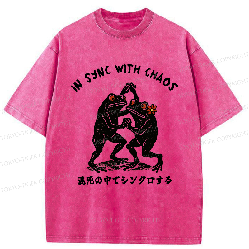 Tokyo-Tiger Dancing Frogs:In Sync With Chaos Washed T-Shirt