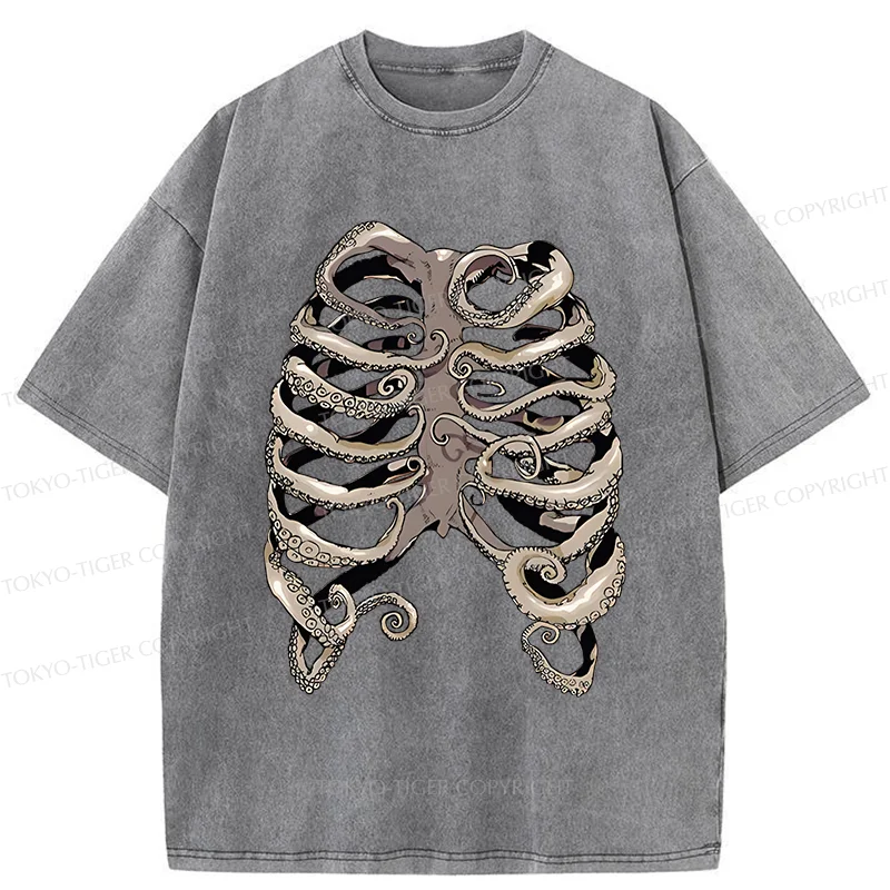 Tokyo-Tiger Octopus Skeleton Washed T-Shirt