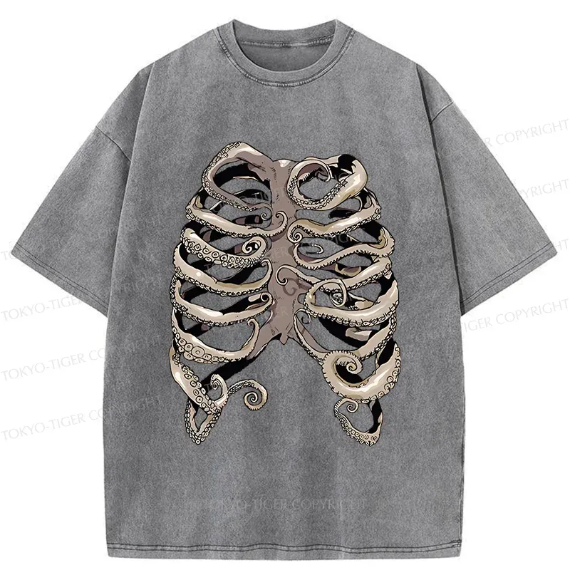 Tokyo-Tiger Octopus Skeleton Washed T-Shirt