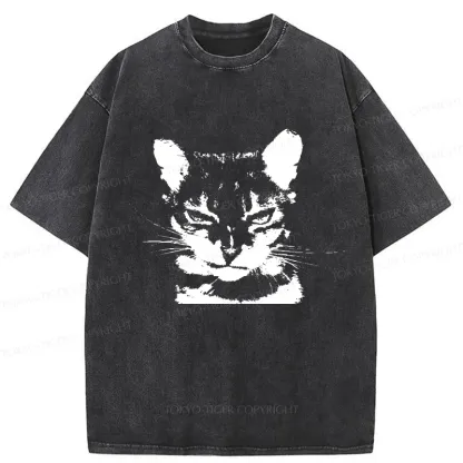 Tokyo-Tiger Smirking Cat Washed T-Shirt