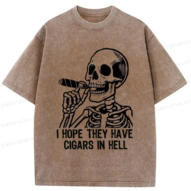 Tokyo-Tiger Skeleton Smoking A Cigar Washed T-Shirt