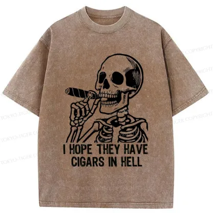 Tokyo-Tiger Skeleton Smoking A Cigar Washed T-Shirt