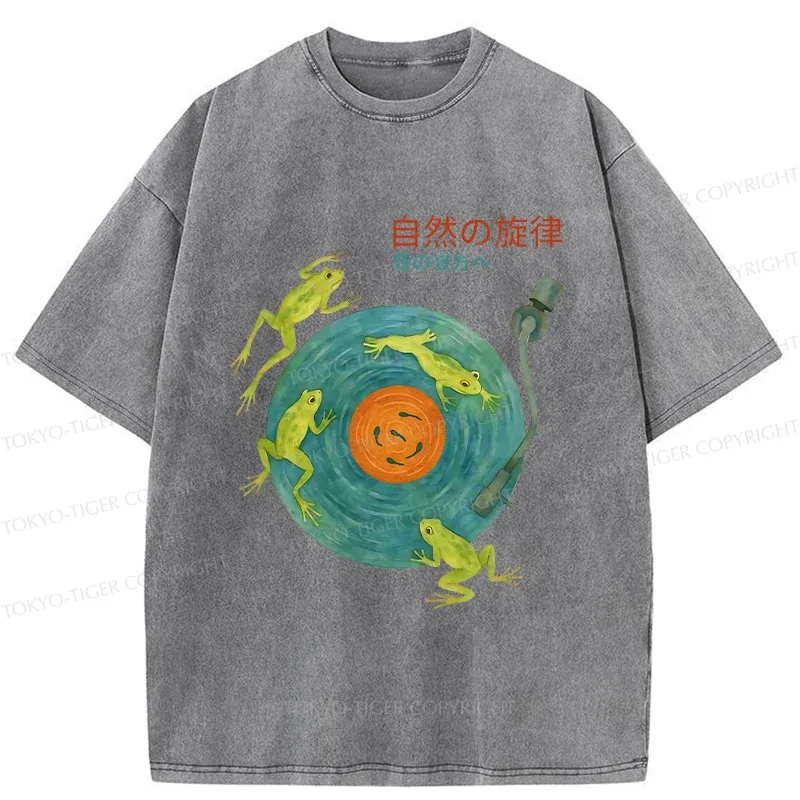 Tokyo-Tiger Frog Art Record Washed T-Shirt