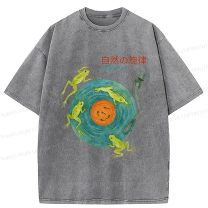 Tokyo-Tiger Frog Art Record Washed T-Shirt