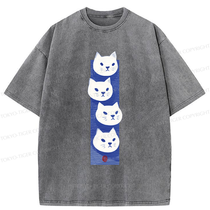 Tokyo-Tiger Four Cats Washed T-Shirt