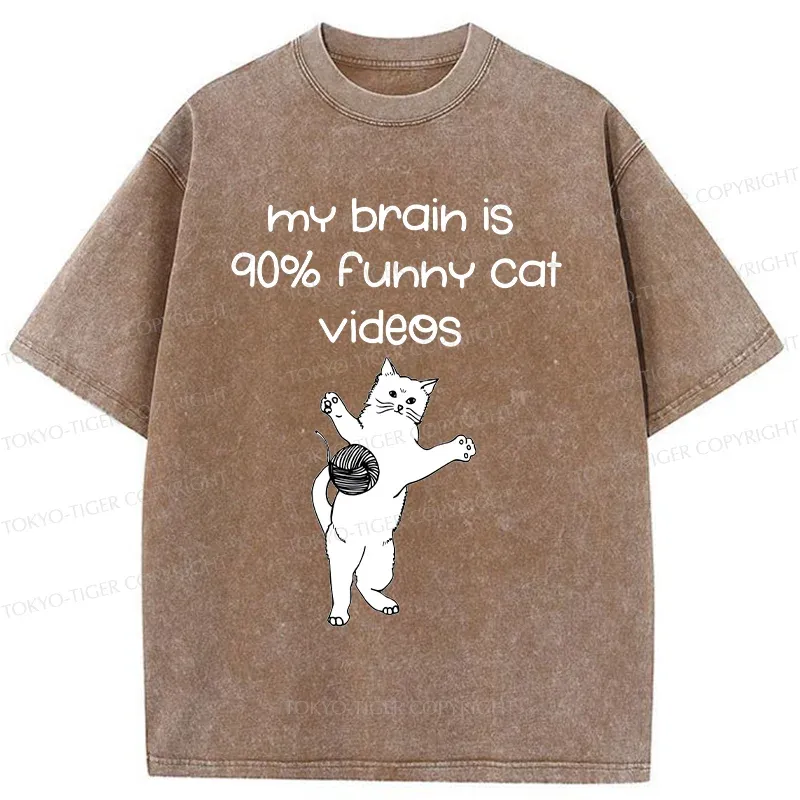 Tokyo-Tiger Funny Cat Videos Washed T-Shirt