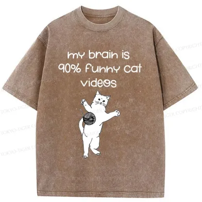 Tokyo-Tiger Funny Cat Videos Washed T-Shirt