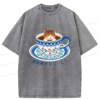 Tokyo-Tiger Cat Tea Washed T-Shirt