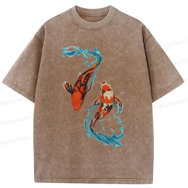 Tokyo-Tiger Red Koi Japanese Washed T-Shirt