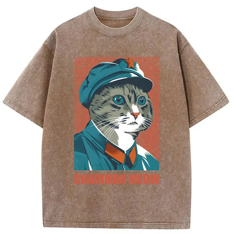 Tokyo-Tiger Cute Chairman Meow Washed T-Shirt