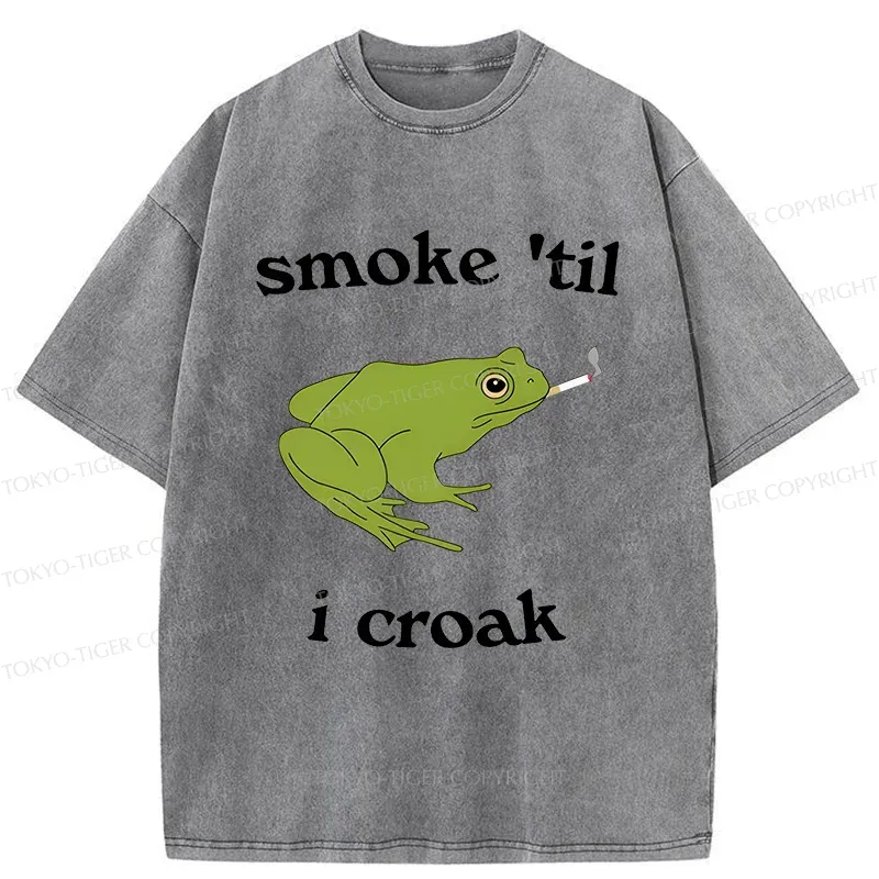 Tokyo-Tiger Smoking Frog Funny Washed T-Shirt