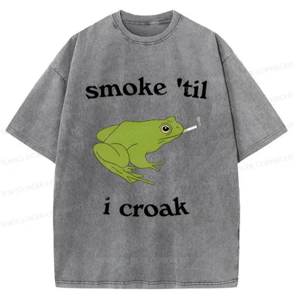 Tokyo-Tiger Smoking Frog Funny Washed T-Shirt