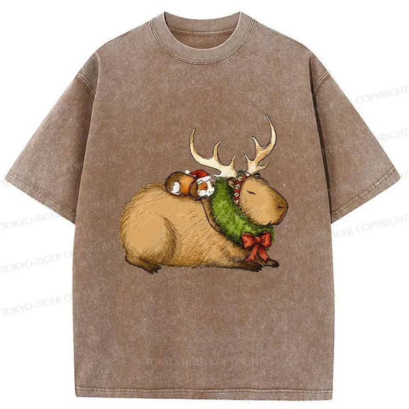 Tokyo-Tiger Christmas Capybara Washed T-Shirt