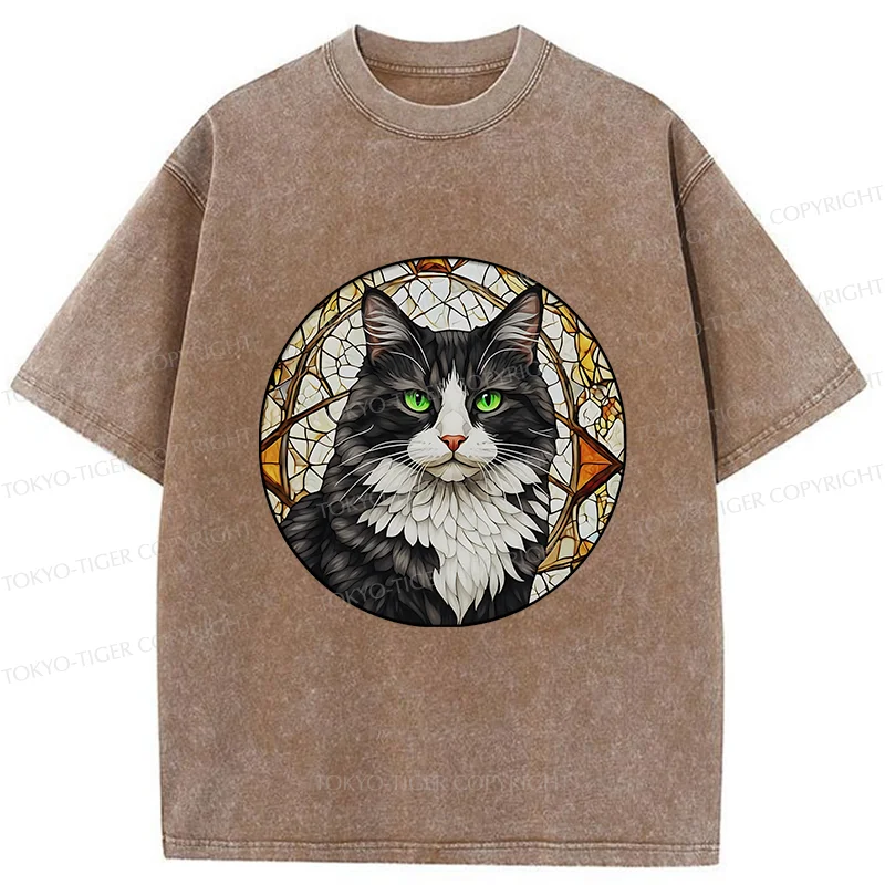 Tokyo-Tiger Tuxedo Cat Art Washed T-Shirt