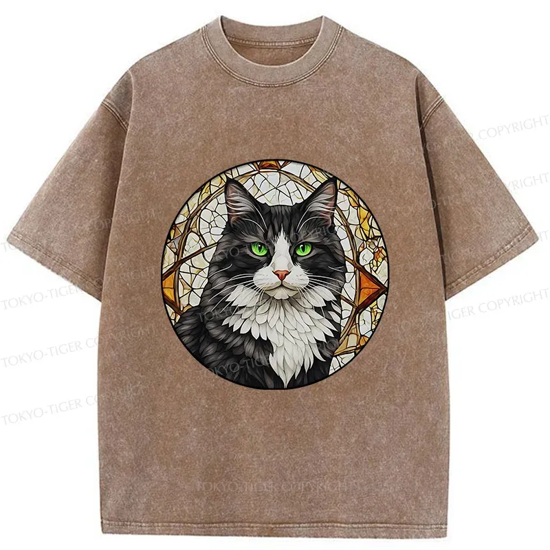 Tokyo-Tiger Tuxedo Cat Art Washed T-Shirt