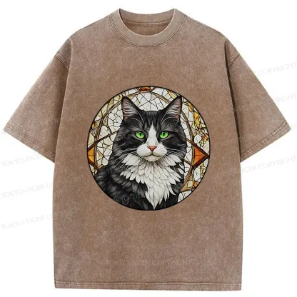 Tokyo-Tiger Tuxedo Cat Art Washed T-Shirt