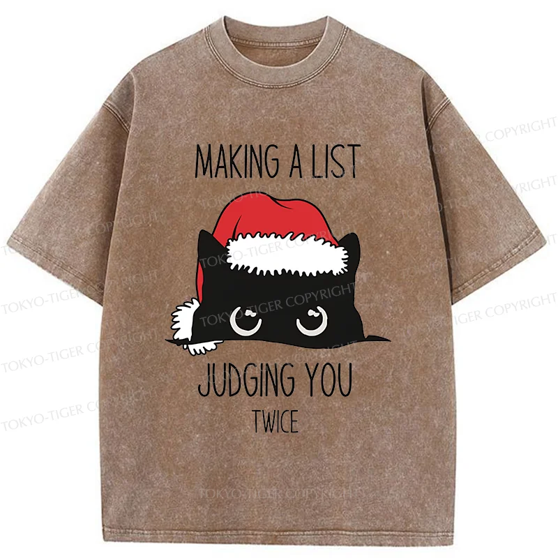 Tokyo-Tiger Christmas Cat Staring At You Washed T-Shirt