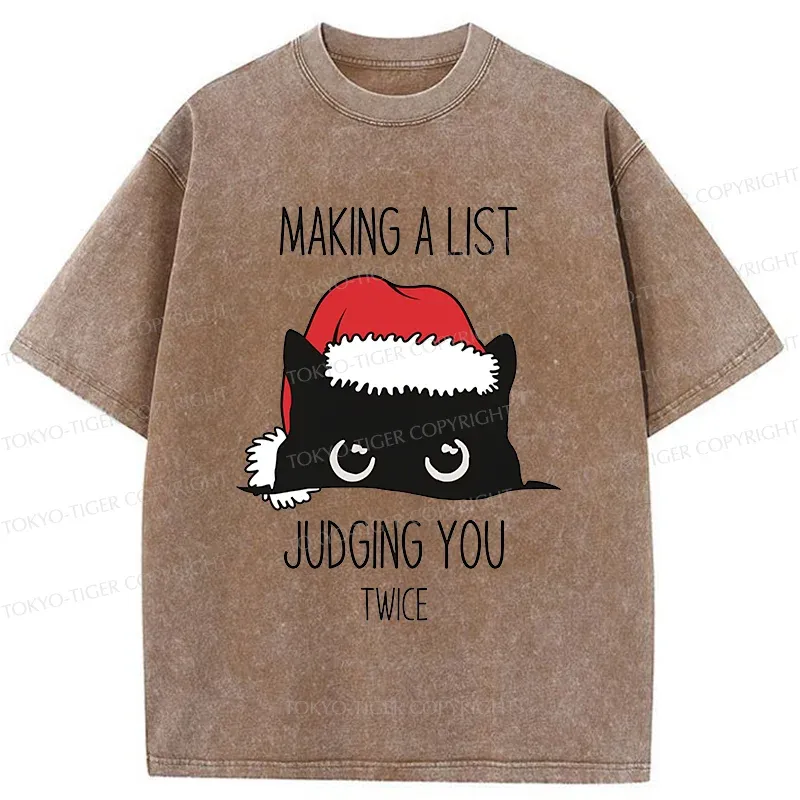 Tokyo-Tiger Christmas Cat Staring At You Washed T-Shirt