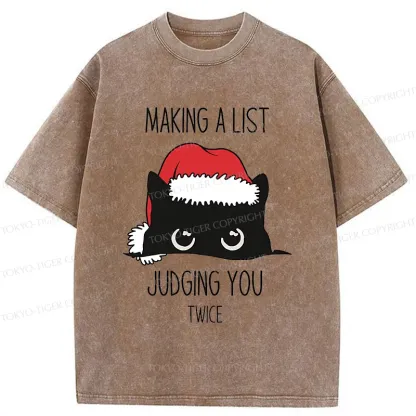 Tokyo-Tiger Christmas Cat Staring At You Washed T-Shirt