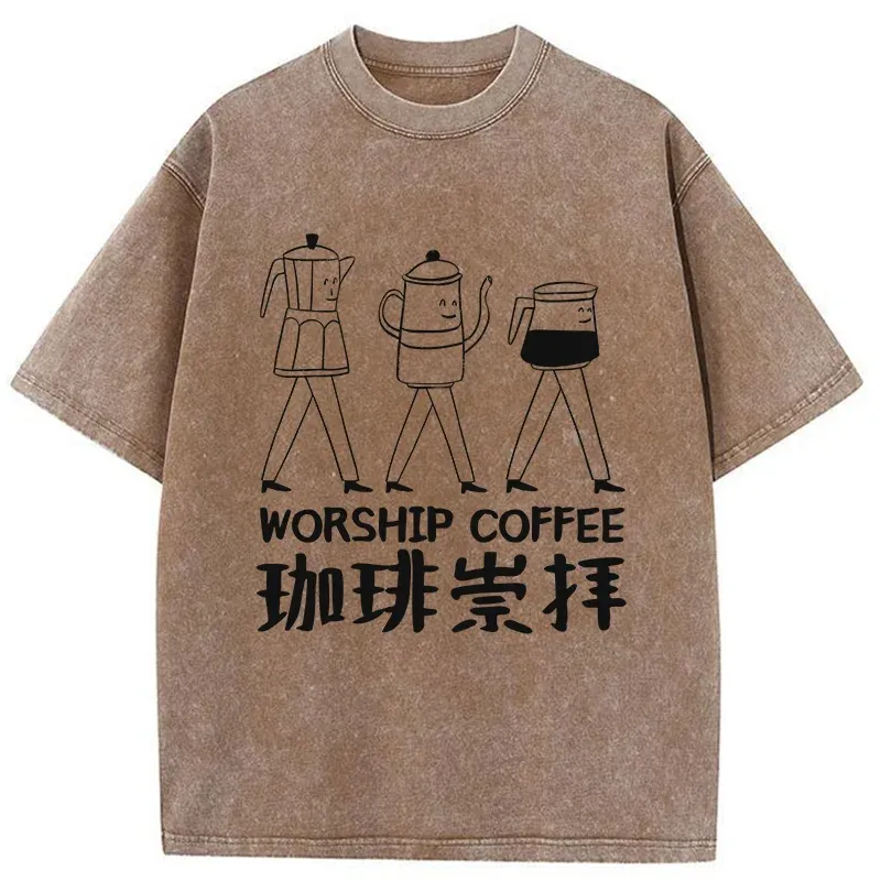 Tokyo-Tiger Worship Coffee Funny Washed T-Shirt
