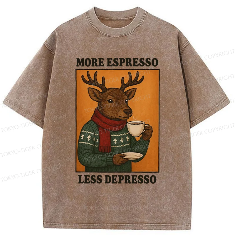 Tokyo-Tiger Reindeer Drinking Coffee Washed T-Shirt
