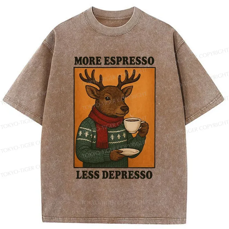 Tokyo-Tiger Reindeer Drinking Coffee Washed T-Shirt