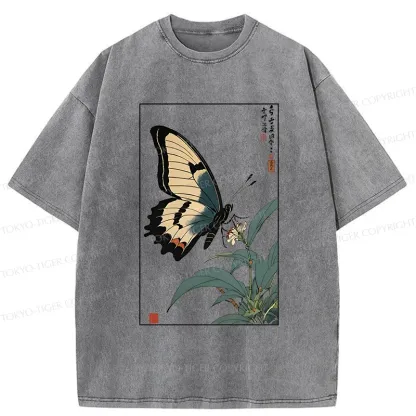 Tokyo-Tiger Ukiyo-e Butterfly Washed T-Shirt