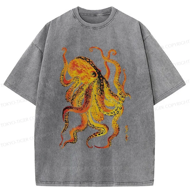 Tokyo-Tiger Deep Sea Gorgeous Octopus Washed T-Shirt
