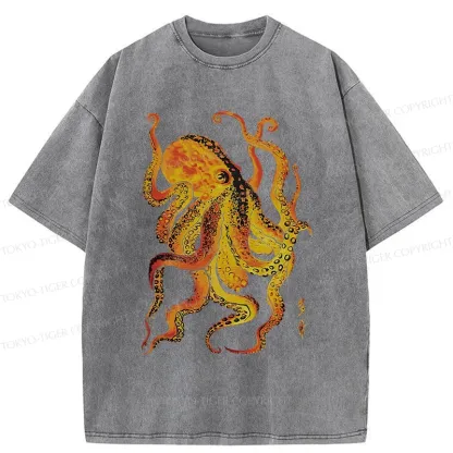 Tokyo-Tiger Deep Sea Gorgeous Octopus Washed T-Shirt