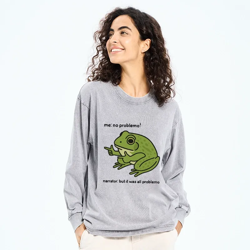 Tokyo-Tiger Stupid Frog Meme Washed Long Sleeve T-Shirt