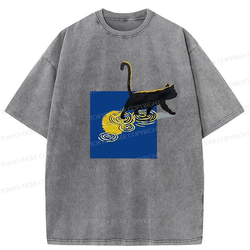 Tokyo-Tiger Black Cat Under The Moon Washed T-Shirt