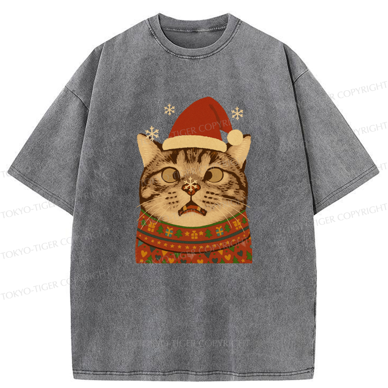 Tokyo-Tiger The Christmas Silly Cat Washed T-Shirt