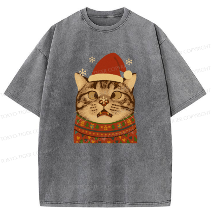 Tokyo-Tiger The Christmas Silly Cat Washed T-Shirt