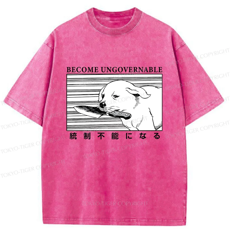 Tokyo-Tiger Dog Holding A Knife Washed T-Shirt