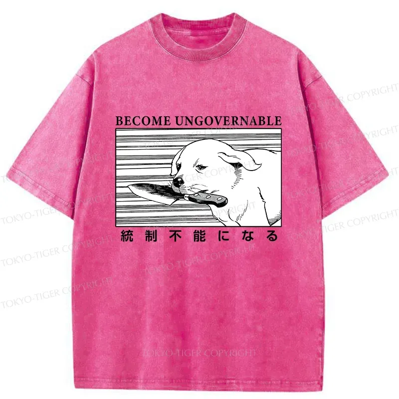 Tokyo-Tiger Dog Holding A Knife Washed T-Shirt