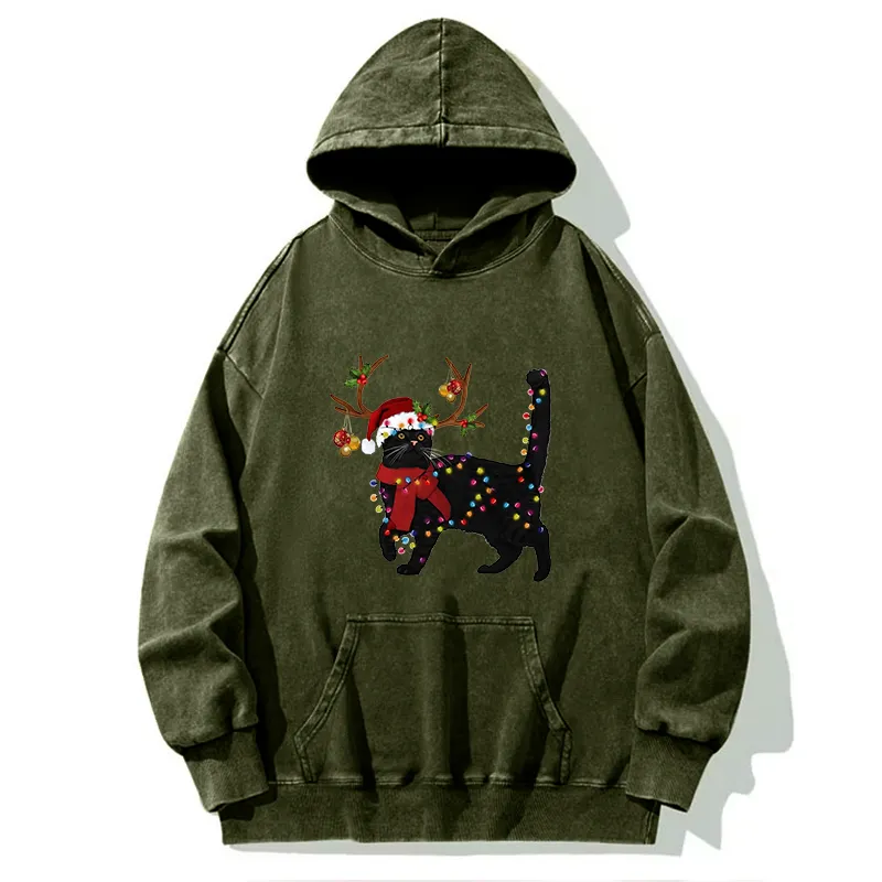 Tokyo-Tiger Christmas Black Cat Washed Hoodie